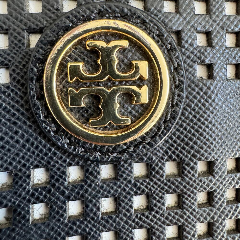 Tory Burch Black Robinson Laser Cut Saffiano Leather Double Zip Satchel Bag - Picture 3 of 16